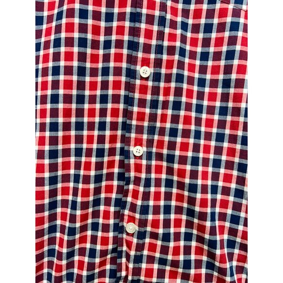 J. Crew Button Down Shirt Mens M Red Navy Plaid Long-Sleeve Classic Casual - Picture 8 of 13